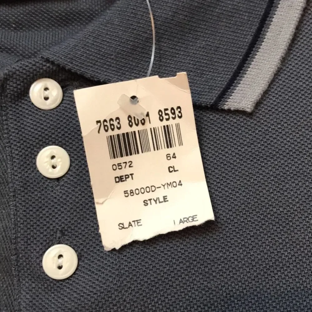NWT Vintage 80s 90s Badge Gray Polo Shirt Sz Large